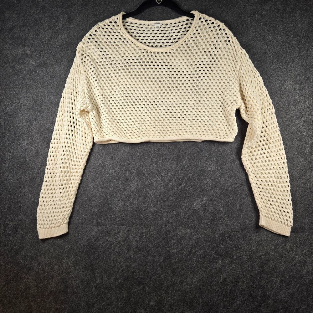 Garage Cream Open Knit Crochet Crop Sweater Cotton Festival Summer Medium